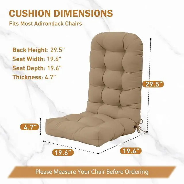 Alt view image 3 of 7 - High Back Adirondack Chair Cushions, 5" Thick Non Slip Tufted Cushion for Outdoor Patio Rocking Chairs, 49x20x5 in, 2 Pack, Khaki