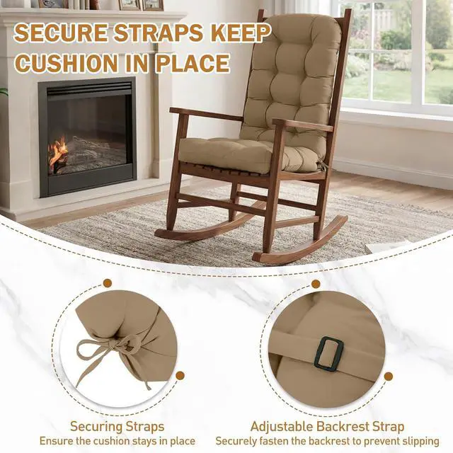 Alt view image 4 of 7 - High Back Adirondack Chair Cushions, 5" Thick Non Slip Tufted Cushion for Outdoor Patio Rocking Chairs, 49x20x5 in, 2 Pack, Khaki