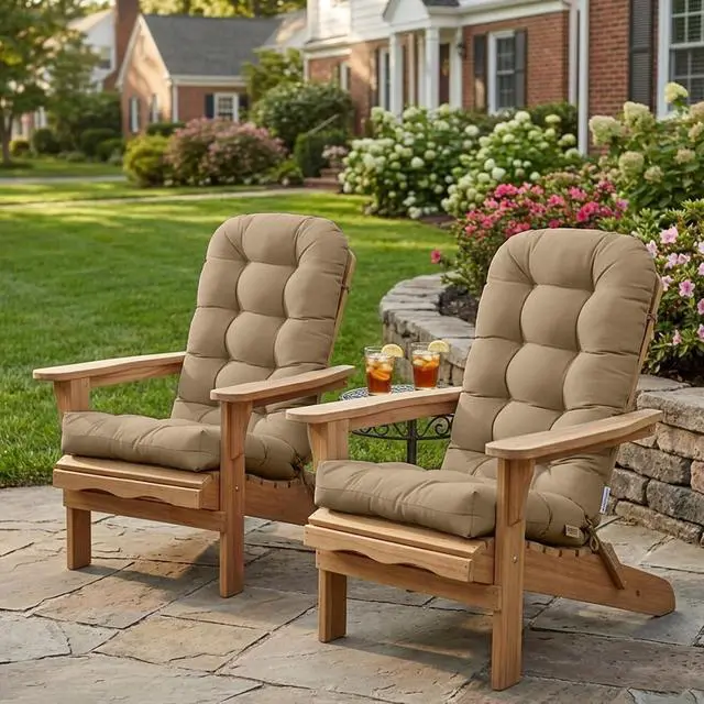 Alt view image 5 of 7 - High Back Adirondack Chair Cushions, 5" Thick Non Slip Tufted Cushion for Outdoor Patio Rocking Chairs, 49x20x5 in, 2 Pack, Khaki