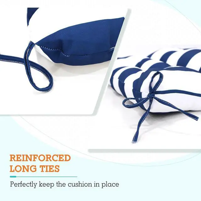 Alt view image 3 of 7 - Tufted Outdoor/Indoor High Back Patio Chair Cushions, 2 Pack, 46'' x 22'', Navy Blue/White