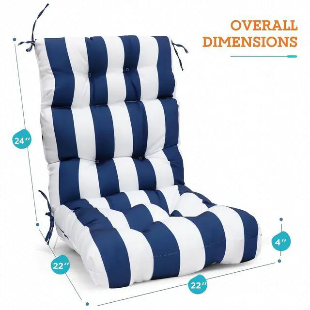 Alt view image 5 of 7 - Tufted Outdoor/Indoor High Back Patio Chair Cushions, 2 Pack, 46'' x 22'', Navy Blue/White