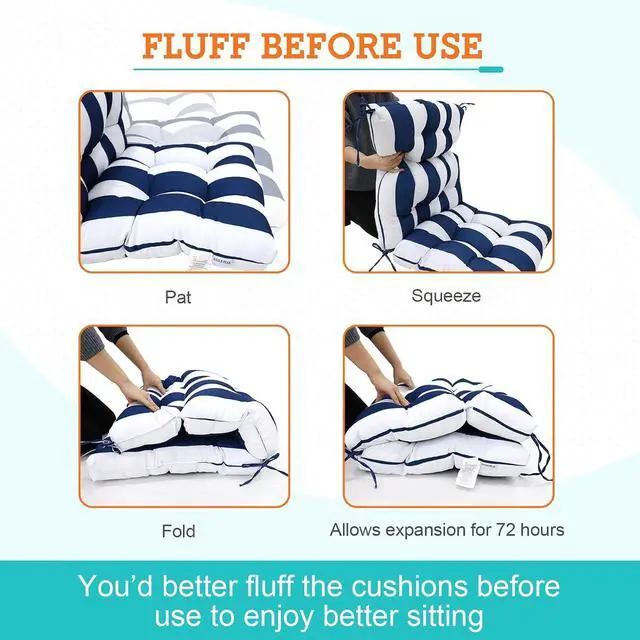 Alt view image 6 of 7 - Tufted Outdoor/Indoor High Back Patio Chair Cushions, 2 Pack, 46'' x 22'', Navy Blue/White