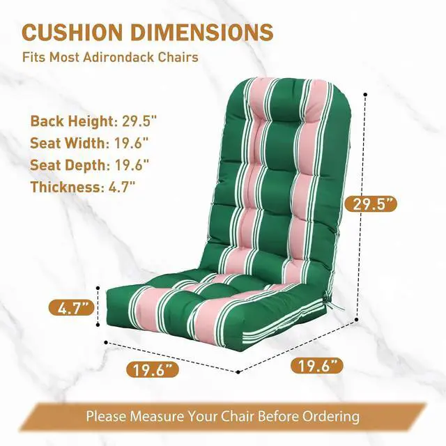 Alt view image 3 of 7 - High Back Adirondack Chair Cushions, 5" Thick Non Slip Tufted Cushion for Outdoor Patio Rocking Chairs, 49x20x5 in, 2 Pack, Rosewood Stripe
