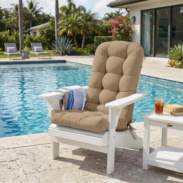 Alt view image 7 of 7 - High Back Adirondack Chair Cushions, 5" Thick Non Slip Tufted Cushion for Outdoor Patio Rocking Chairs, 49x20x5 in, 2 Pack, Khaki
