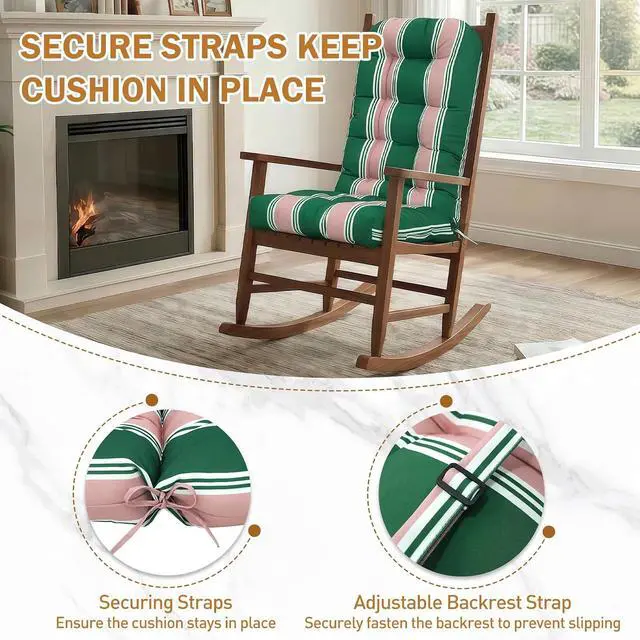 Alt view image 4 of 7 - High Back Adirondack Chair Cushions, 5" Thick Non Slip Tufted Cushion for Outdoor Patio Rocking Chairs, 49x20x5 in, 2 Pack, Rosewood Stripe