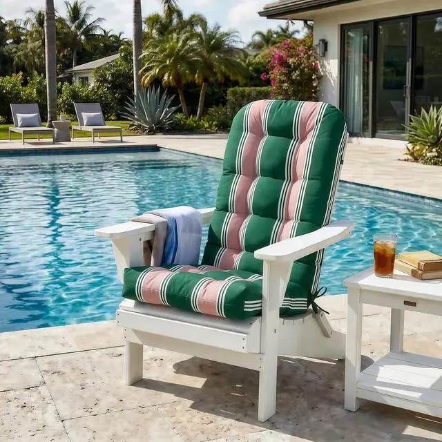 Alt view image 5 of 7 - High Back Adirondack Chair Cushions, 5" Thick Non Slip Tufted Cushion for Outdoor Patio Rocking Chairs, 49x20x5 in, 2 Pack, Rosewood Stripe