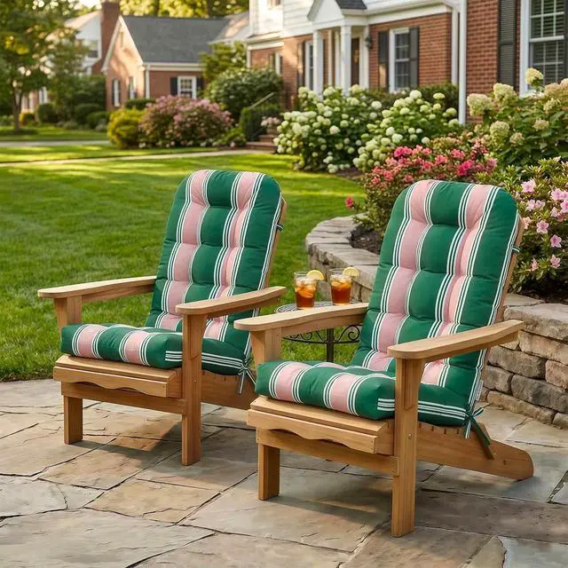 Alt view image 7 of 7 - High Back Adirondack Chair Cushions, 5" Thick Non Slip Tufted Cushion for Outdoor Patio Rocking Chairs, 49x20x5 in, 2 Pack, Rosewood Stripe