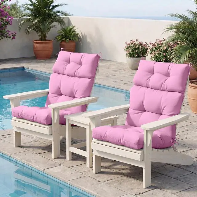 Alt view image 5 of 7 - Tufted Outdoor/Indoor High Back Patio Chair Cushions, 4 Pack, 46'' x 22'', Pink
