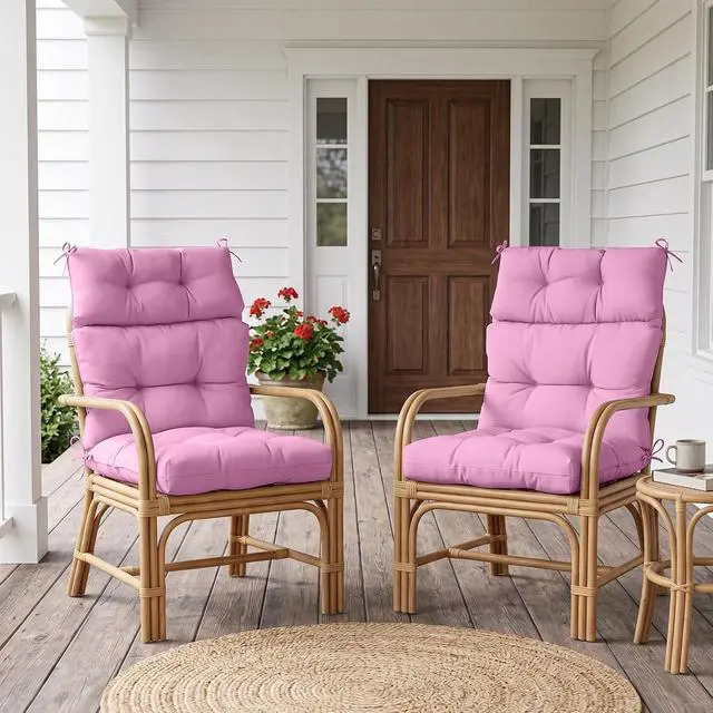 Alt view image 7 of 7 - Tufted Outdoor/Indoor High Back Patio Chair Cushions, 4 Pack, 46'' x 22'', Pink