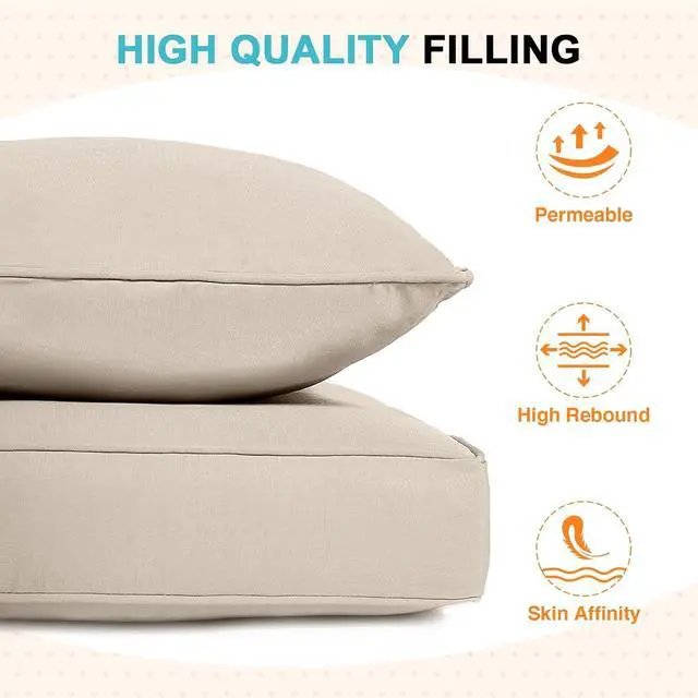 Alt view image 6 of 7 - Outdoor Deep Seat Patio Seat Cushion Set, 24 x 24 x 5 inch, 2-Piece Back Chair Cushion, 4 Pack, Beige