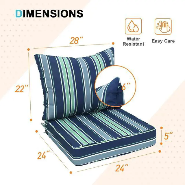Alt view image 3 of 7 - Outdoor Deep Seat Patio Seat Cushion Set, 24 x 24 x 5 inch, 2-Piece Back Chair Cushion, 1 Pack, Seabrook Stripe