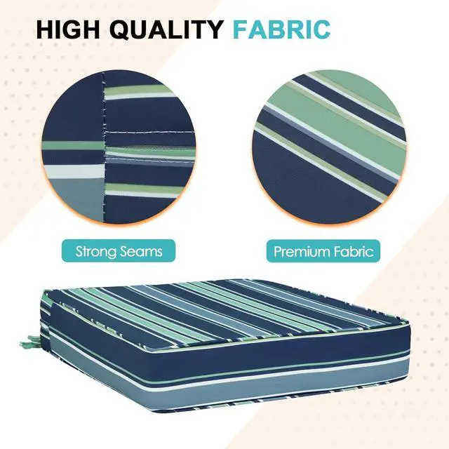 Alt view image 2 of 7 - Outdoor Deep Seat Patio Seat Cushion Set, 24 x 24 x 5 inch, 2-Piece Back Chair Cushion, 1 Pack, Seabrook Stripe