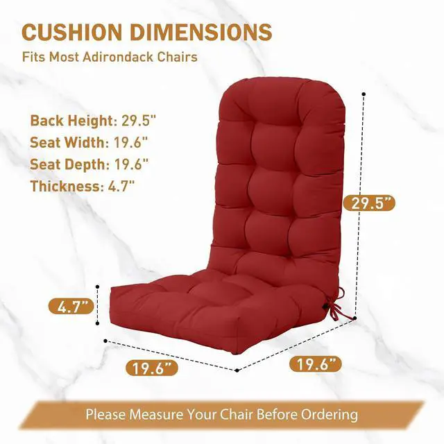 Alt view image 3 of 7 - High Back Adirondack Chair Cushions, 5" Thick Non Slip Tufted Cushion for Outdoor Patio Rocking Chairs, 49x20x5 in, 2 Pack, Red