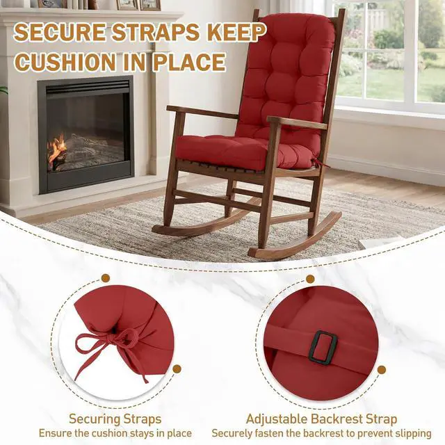 Alt view image 4 of 7 - High Back Adirondack Chair Cushions, 5" Thick Non Slip Tufted Cushion for Outdoor Patio Rocking Chairs, 49x20x5 in, 2 Pack, Red