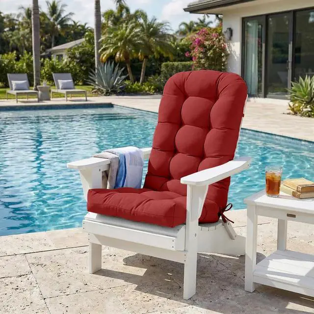 Alt view image 5 of 7 - High Back Adirondack Chair Cushions, 5" Thick Non Slip Tufted Cushion for Outdoor Patio Rocking Chairs, 49x20x5 in, 2 Pack, Red