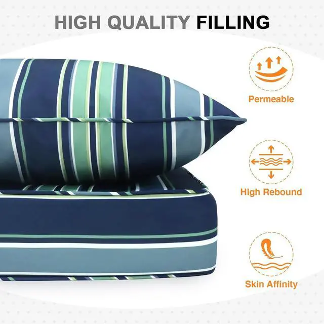 Alt view image 6 of 7 - Outdoor Deep Seat Patio Seat Cushion Set, 24 x 24 x 5 inch, 2-Piece Back Chair Cushion, 1 Pack, Seabrook Stripe