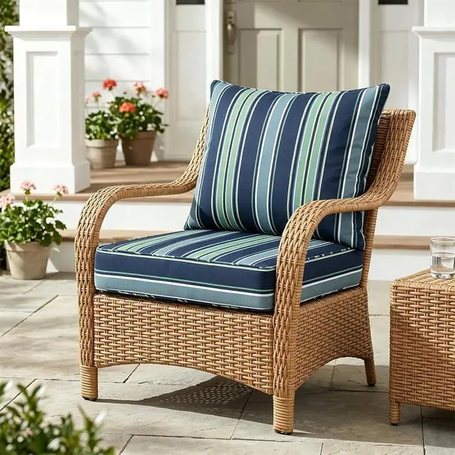 Alt view image 5 of 7 - Outdoor Deep Seat Patio Seat Cushion Set, 24 x 24 x 5 inch, 2-Piece Back Chair Cushion, 1 Pack, Seabrook Stripe