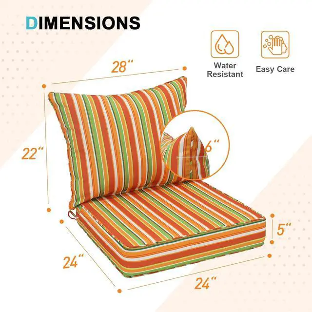 Alt view image 3 of 7 - Outdoor Deep Seat Patio Seat Cushion Set, 24 x 24 x 5 inch, 2-Piece Back Chair Cushion, 1 Pack, Rainbow
