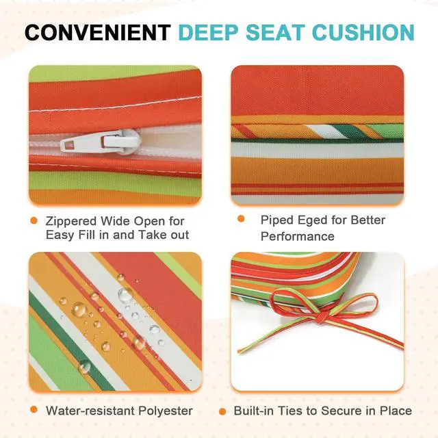 Alt view image 4 of 7 - Outdoor Deep Seat Patio Seat Cushion Set, 24 x 24 x 5 inch, 2-Piece Back Chair Cushion, 1 Pack, Rainbow