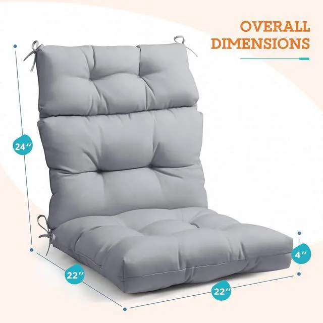 Alt view image 3 of 7 - Tufted Outdoor/Indoor High Back Patio Chair Cushions, 2 Pack, 46'' x 22'', Light Gray