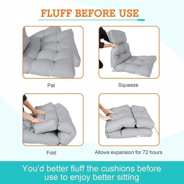 Alt view image 6 of 7 - Tufted Outdoor/Indoor High Back Patio Chair Cushions, 2 Pack, 46'' x 22'', Light Gray