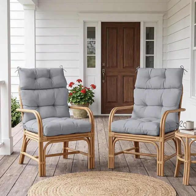 Alt view image 7 of 7 - Tufted Outdoor/Indoor High Back Patio Chair Cushions, 4 Pack, 46'' x 22'', Light Gray