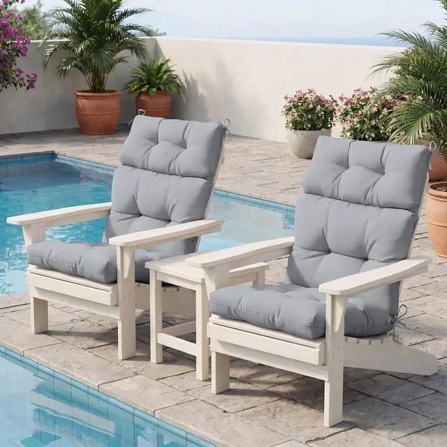 Alt view image 5 of 7 - Tufted Outdoor/Indoor High Back Patio Chair Cushions, 4 Pack, 46'' x 22'', Light Gray