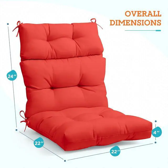 Alt view image 3 of 7 - Tufted Outdoor/Indoor High Back Patio Chair Cushions, 2 Pack, 46'' x 22'', Bright Red