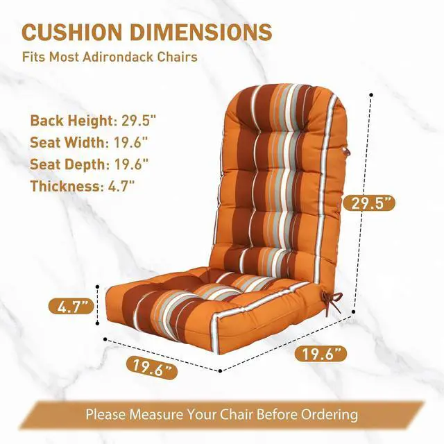 Alt view image 3 of 7 - High Back Adirondack Chair Cushions, 5" Thick Non Slip Tufted Cushion for Outdoor Patio Rocking Chairs, 49x20x5 in, 2 Pack, Red Stripes