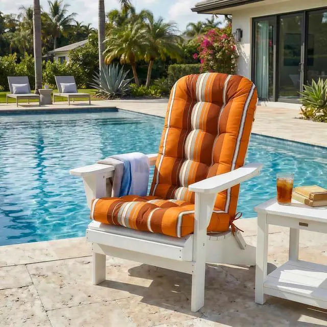 Alt view image 5 of 7 - High Back Adirondack Chair Cushions, 5" Thick Non Slip Tufted Cushion for Outdoor Patio Rocking Chairs, 49x20x5 in, 2 Pack, Red Stripes