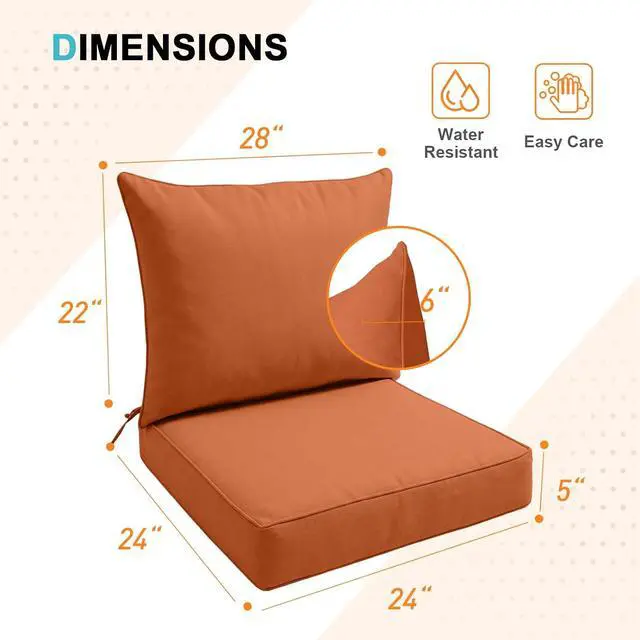 Alt view image 3 of 7 - Outdoor Deep Seat Patio Seat Cushion Set, 24 x 24 x 5 inch, 2-Piece Back Chair Cushion, 1 Pack, Burnt Orange
