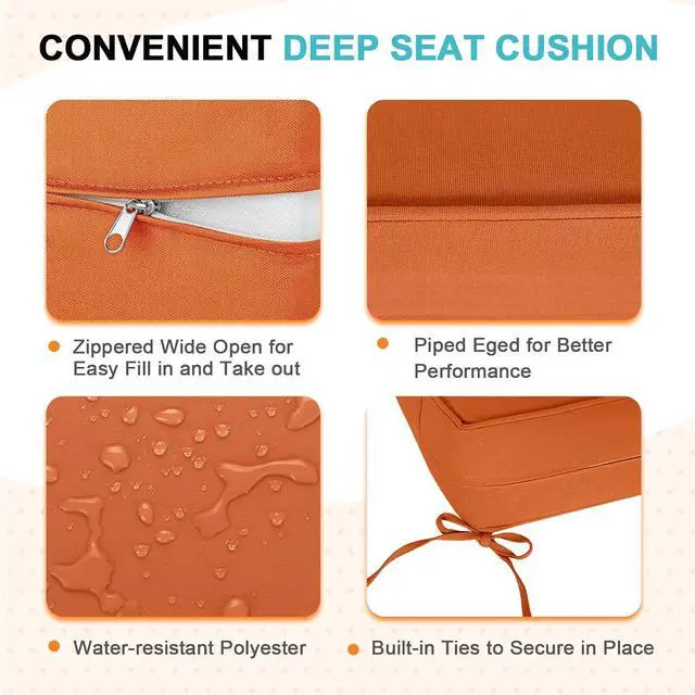 Alt view image 4 of 7 - Outdoor Deep Seat Patio Seat Cushion Set, 24 x 24 x 5 inch, 2-Piece Back Chair Cushion, 1 Pack, Burnt Orange