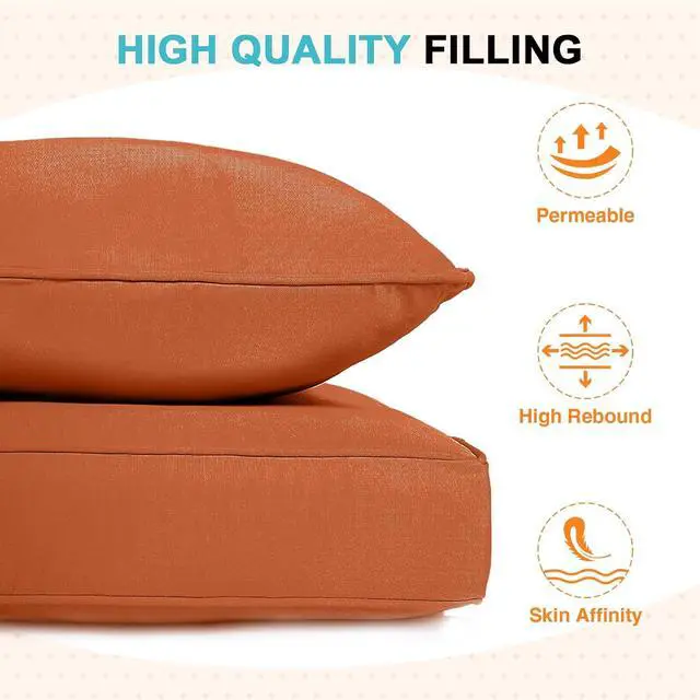 Alt view image 6 of 7 - Outdoor Deep Seat Patio Seat Cushion Set, 24 x 24 x 5 inch, 2-Piece Back Chair Cushion, 1 Pack, Burnt Orange