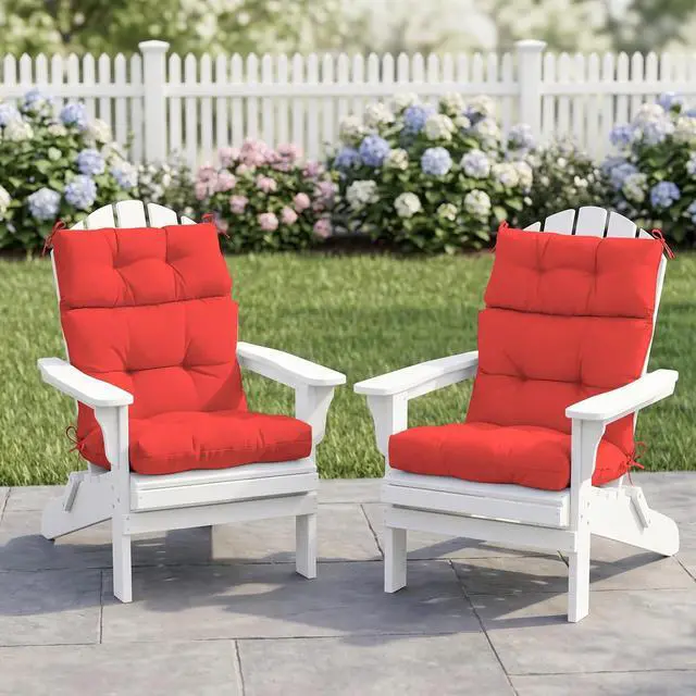 Alt view image 5 of 7 - Tufted Outdoor/Indoor High Back Patio Chair Cushions, 2 Pack, 46'' x 22'', Bright Red