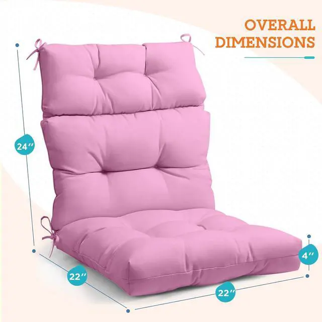Alt view image 3 of 7 - Tufted Outdoor/Indoor High Back Patio Chair Cushions, 2 Pack, 46'' x 22'', Pink