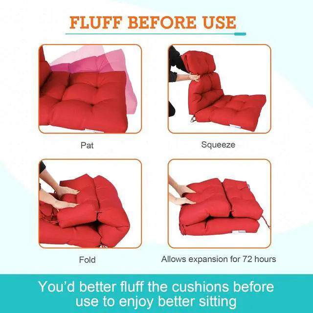 Alt view image 6 of 7 - Tufted Outdoor/Indoor High Back Patio Chair Cushions, 2 Pack, 46'' x 22'', Bright Red
