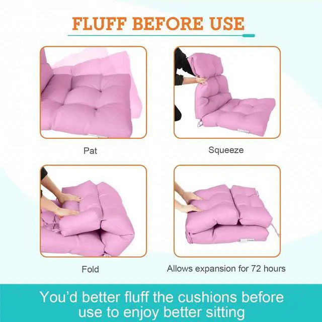Alt view image 6 of 7 - Tufted Outdoor/Indoor High Back Patio Chair Cushions, 2 Pack, 46'' x 22'', Pink