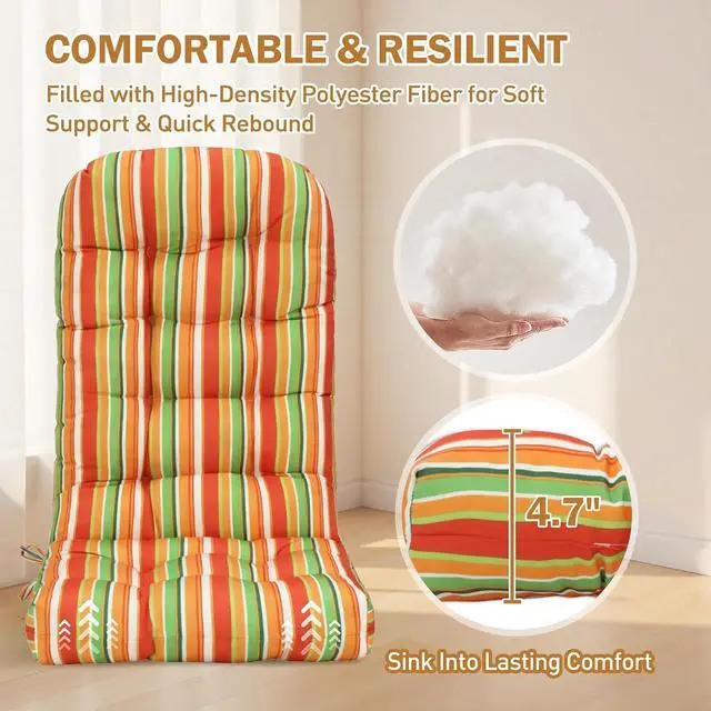 Alt view image 2 of 7 - High Back Adirondack Chair Cushions, 5" Thick Non Slip Tufted Cushion for Outdoor Patio Rocking Chairs, 49x20x5 in, 2 Pack, Rainbow