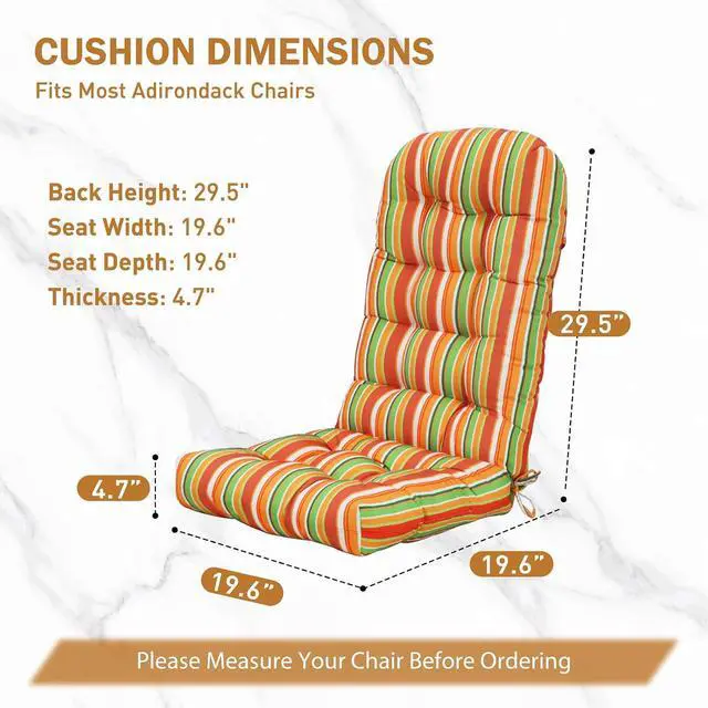 Alt view image 3 of 7 - High Back Adirondack Chair Cushions, 5" Thick Non Slip Tufted Cushion for Outdoor Patio Rocking Chairs, 49x20x5 in, 2 Pack, Rainbow