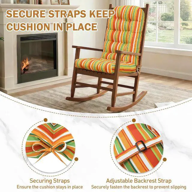 Alt view image 4 of 7 - High Back Adirondack Chair Cushions, 5" Thick Non Slip Tufted Cushion for Outdoor Patio Rocking Chairs, 49x20x5 in, 2 Pack, Rainbow