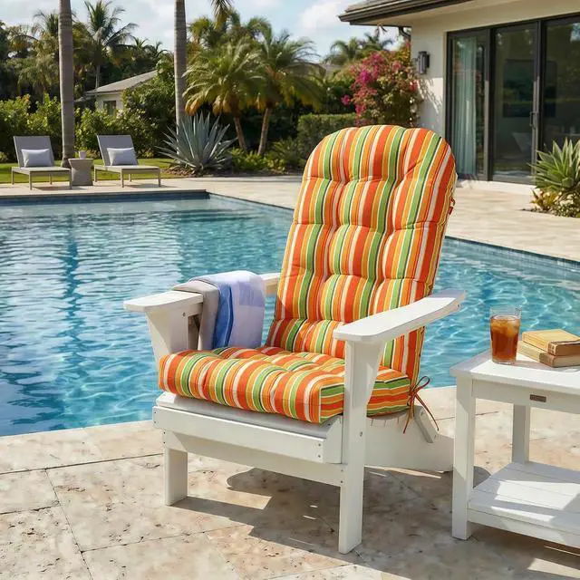 Alt view image 5 of 7 - High Back Adirondack Chair Cushions, 5" Thick Non Slip Tufted Cushion for Outdoor Patio Rocking Chairs, 49x20x5 in, 2 Pack, Rainbow