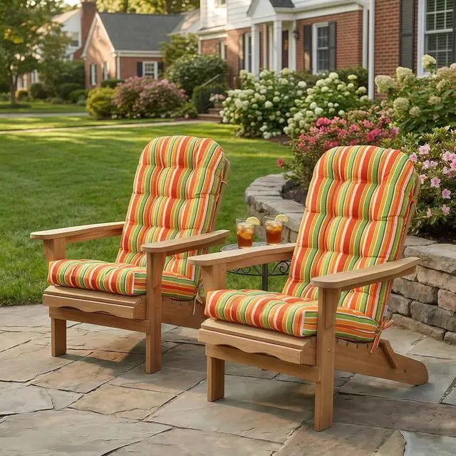 Alt view image 7 of 7 - High Back Adirondack Chair Cushions, 5" Thick Non Slip Tufted Cushion for Outdoor Patio Rocking Chairs, 49x20x5 in, 2 Pack, Rainbow
