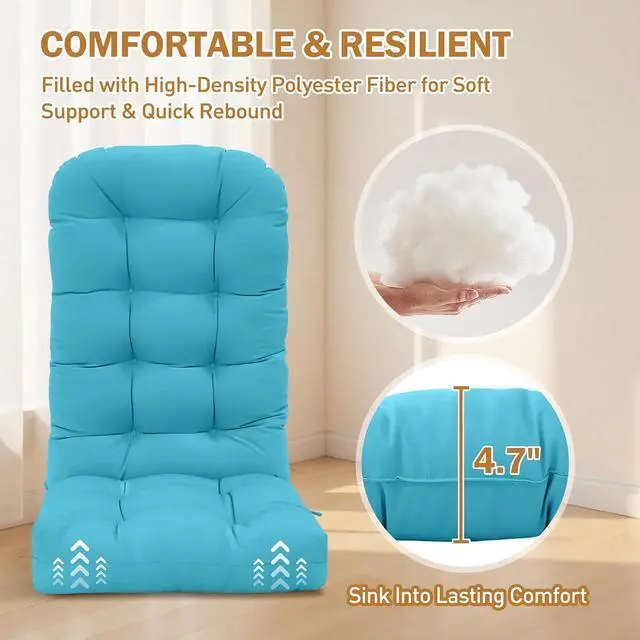 Alt view image 2 of 7 - High Back Adirondack Chair Cushions, 5" Thick Non Slip Tufted Cushion for Outdoor Patio Rocking Chairs, 49x20x5 in, 2 Pack, Blue