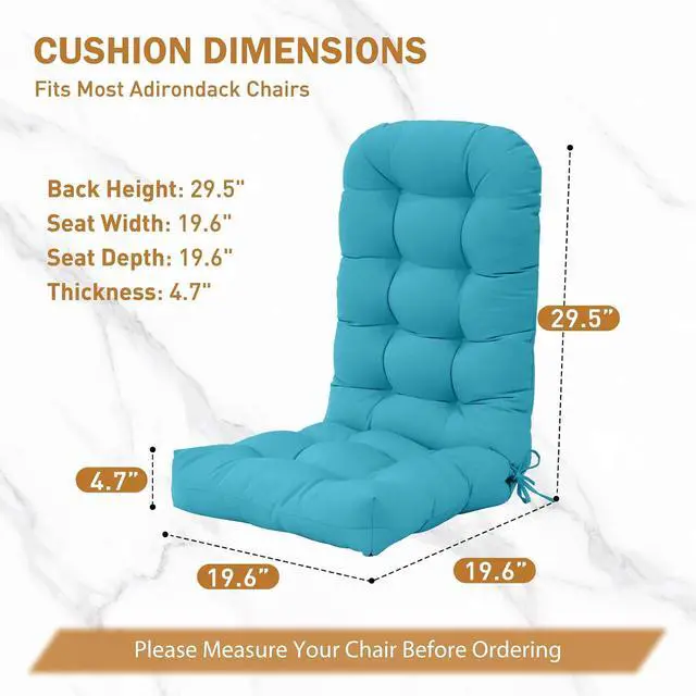 Alt view image 3 of 7 - High Back Adirondack Chair Cushions, 5" Thick Non Slip Tufted Cushion for Outdoor Patio Rocking Chairs, 49x20x5 in, 2 Pack, Blue