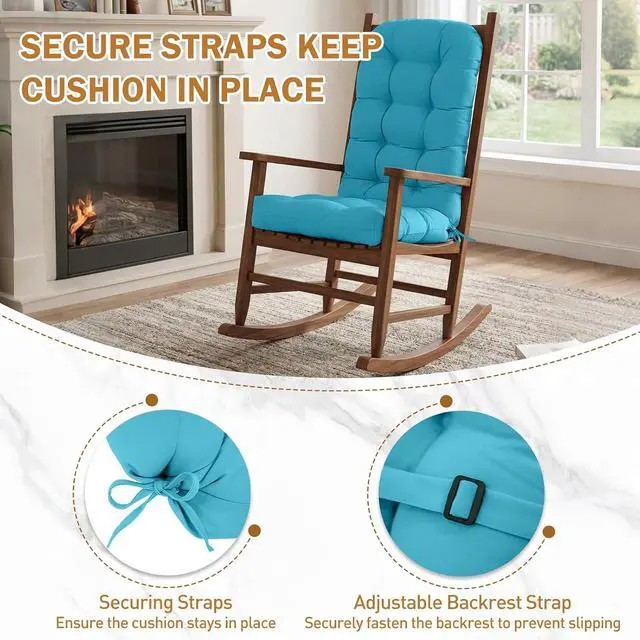 Alt view image 4 of 7 - High Back Adirondack Chair Cushions, 5" Thick Non Slip Tufted Cushion for Outdoor Patio Rocking Chairs, 49x20x5 in, 2 Pack, Blue