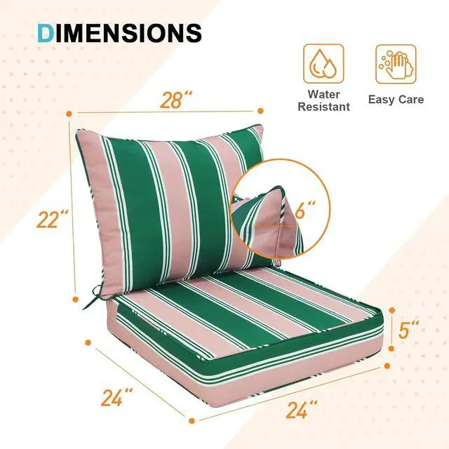 Alt view image 3 of 7 - Outdoor Deep Seat Patio Seat Cushion Set, 24 x 24 x 5 inch, 2-Piece Back Chair Cushion, 1 Pack, Rosewood Stripe