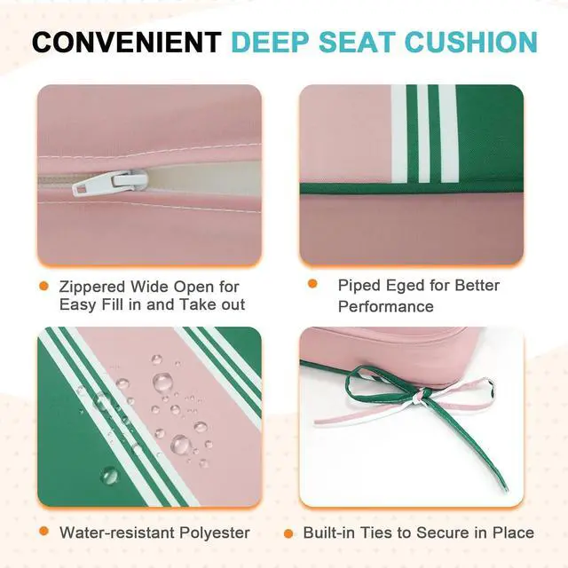 Alt view image 4 of 7 - Outdoor Deep Seat Patio Seat Cushion Set, 24 x 24 x 5 inch, 2-Piece Back Chair Cushion, 1 Pack, Rosewood Stripe