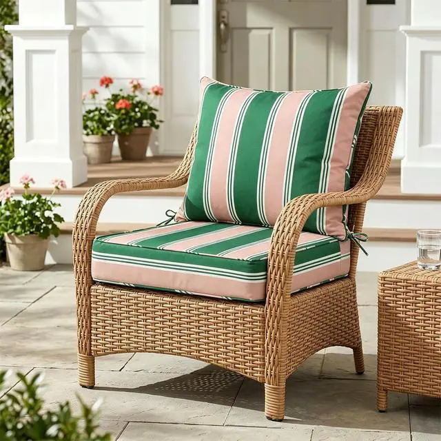Alt view image 5 of 7 - Outdoor Deep Seat Patio Seat Cushion Set, 24 x 24 x 5 inch, 2-Piece Back Chair Cushion, 1 Pack, Rosewood Stripe