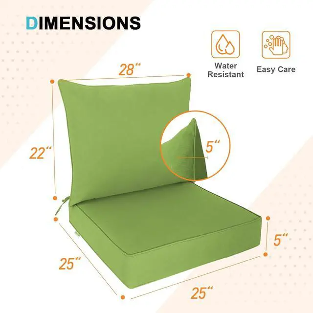 Alt view image 3 of 7 - Outdoor Deep Seat Patio Seat Cushion Set, 25 x 25 x 5 inch, 2-Piece Back Chair Cushion, 1 Pack, Green