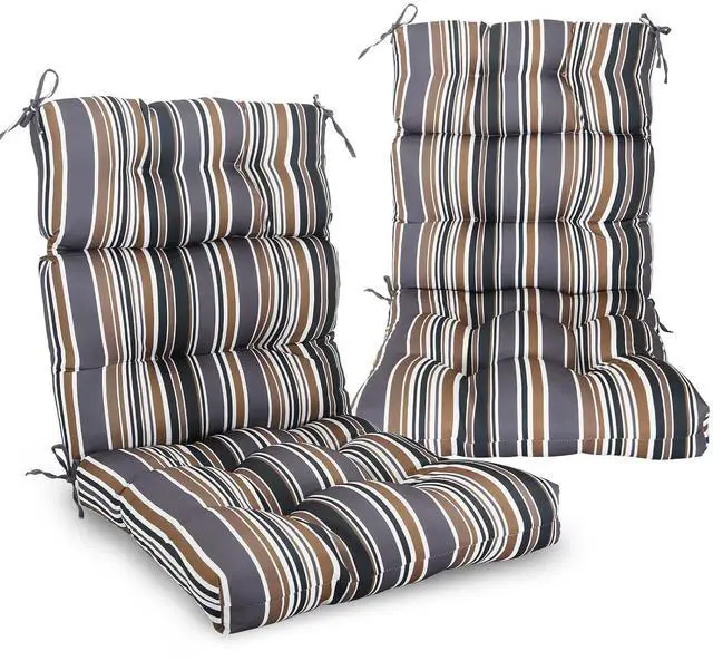 Main image of Tufted Outdoor/Indoor High Back Patio Chair Cushions, 2 Pack, 46'' x 22'', Brown Stripe